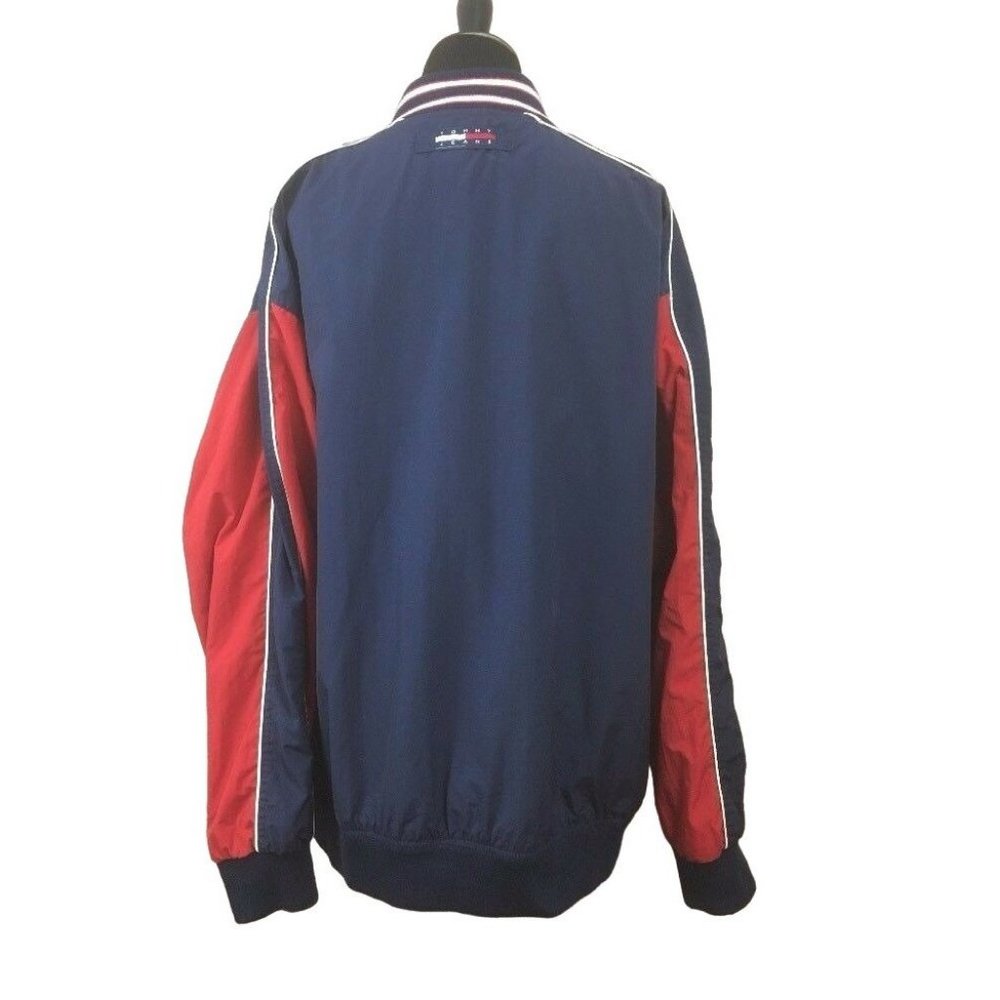 Vintage Tommy Hilfiger Jacket Windbreaker XXL Men Box Logo Full Zip Blue Red